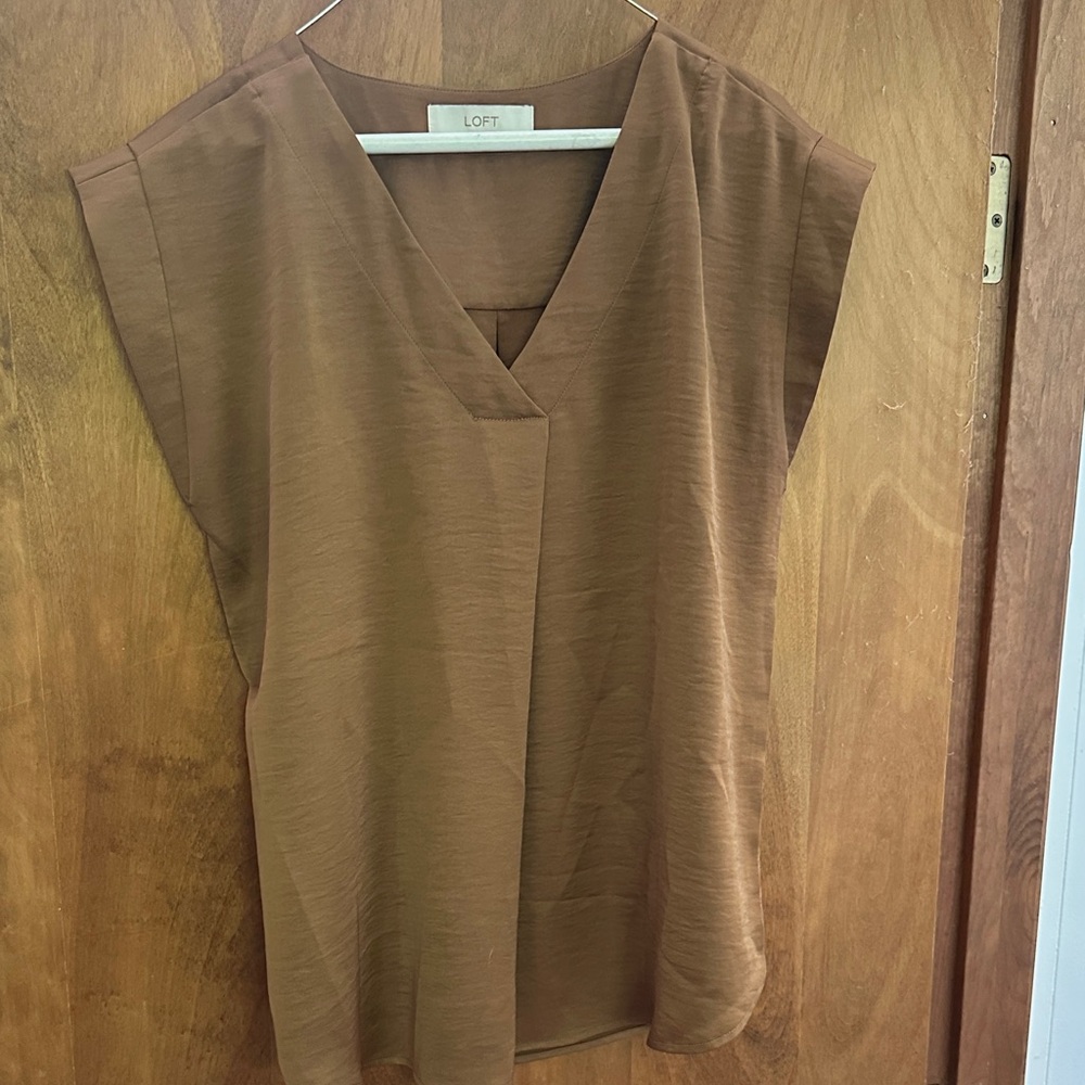 LOFT Brown V-Neck Cap Sleeve Blouse